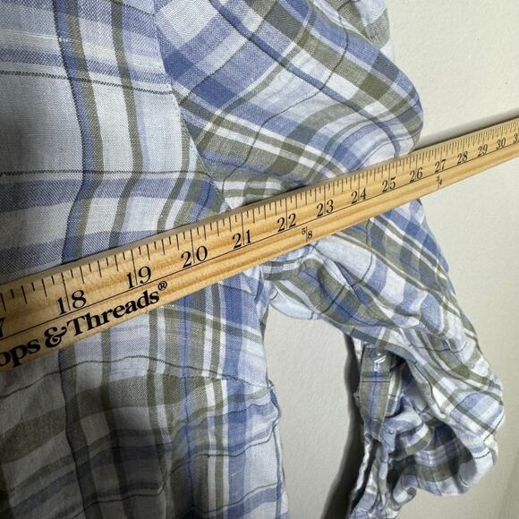 J.Jill Love Linen Plaid Button Front Shirt Women’s XL Tall 100% Linen Blue Green - Picture 3 of 8
